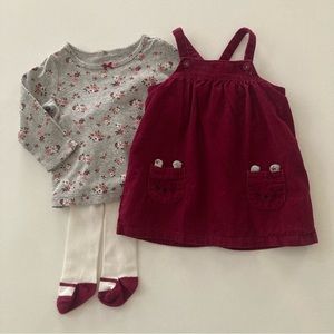 Carter’s 12 Months Baby Girl Corduroy Dress Floral Top Tights Set Outfit